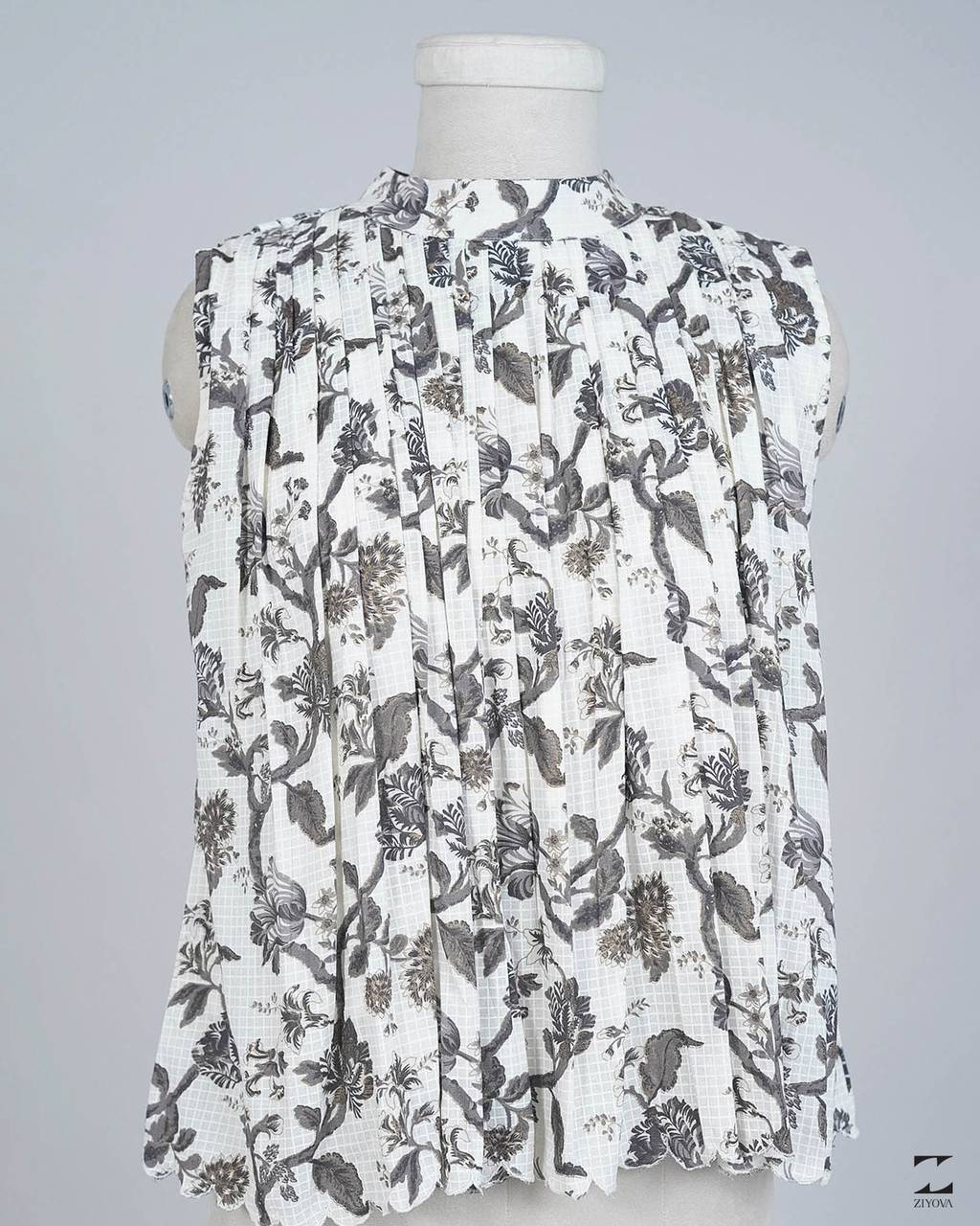 Floral grey pleat tops – view 1