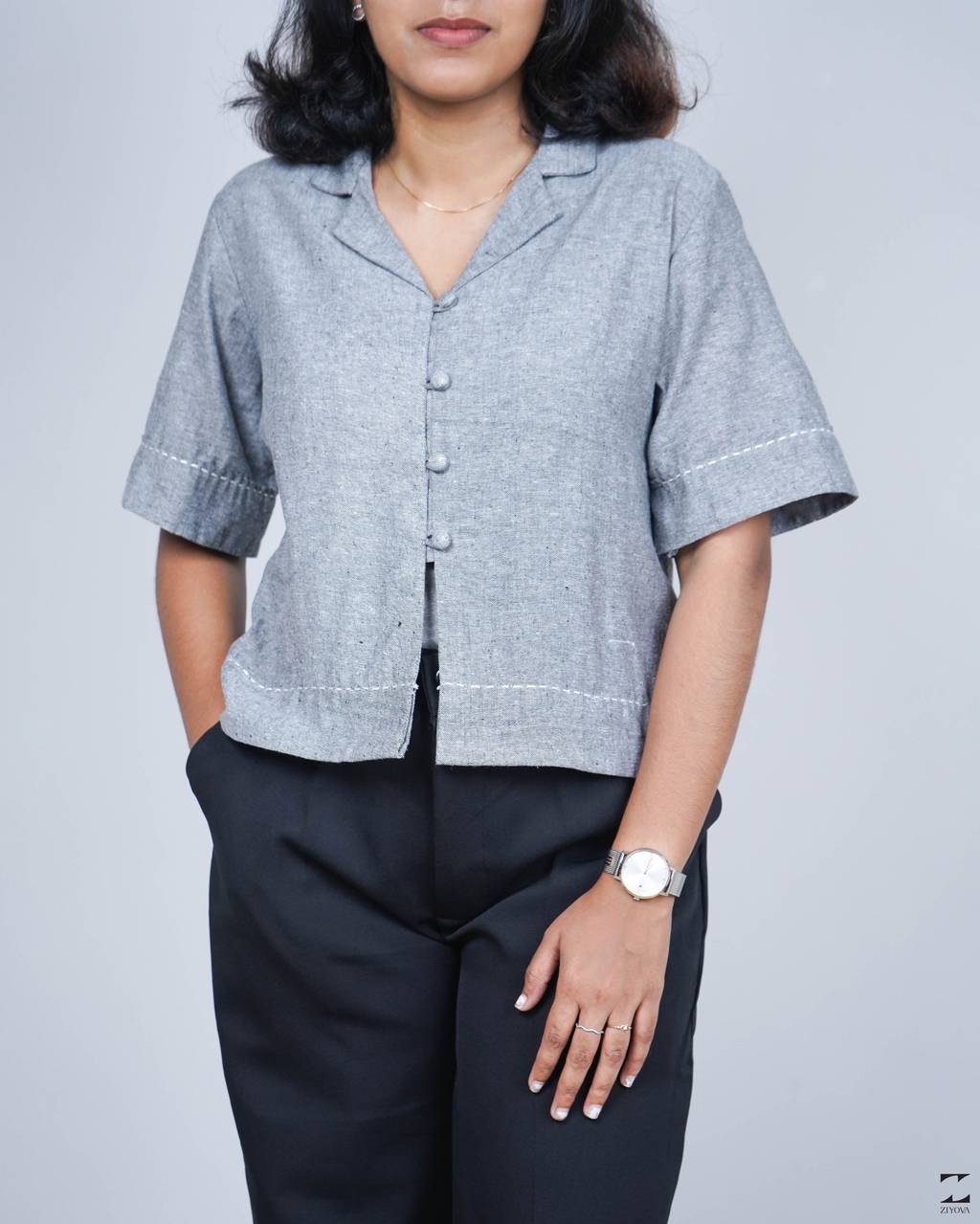 Grey plain kadhi shirt – view 1