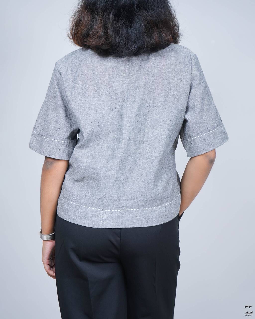 Grey plain kadhi shirt – view 5