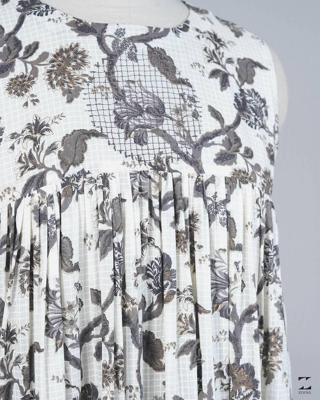 Printed ivory garden dress. β view 6