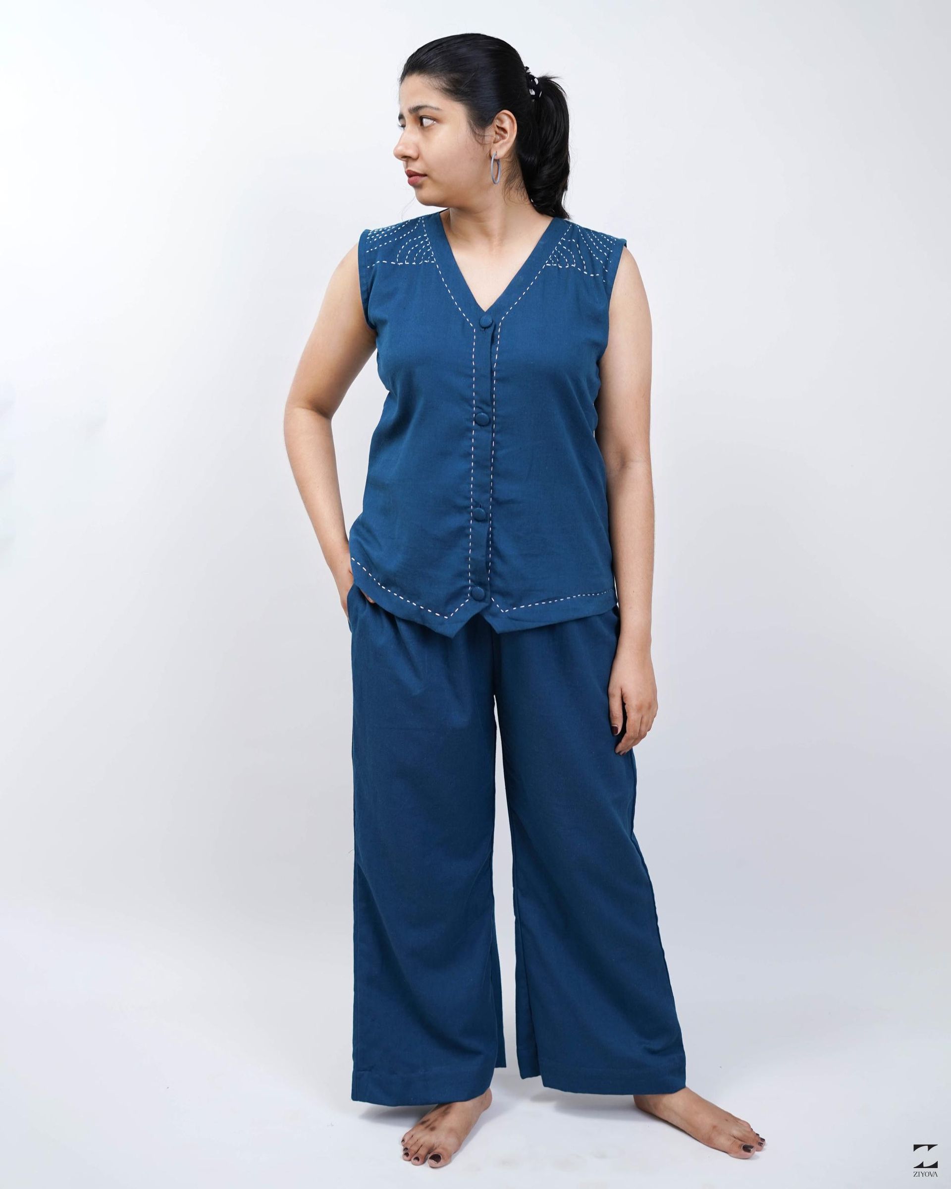Indigo sashiko Co-ord Set – view 1