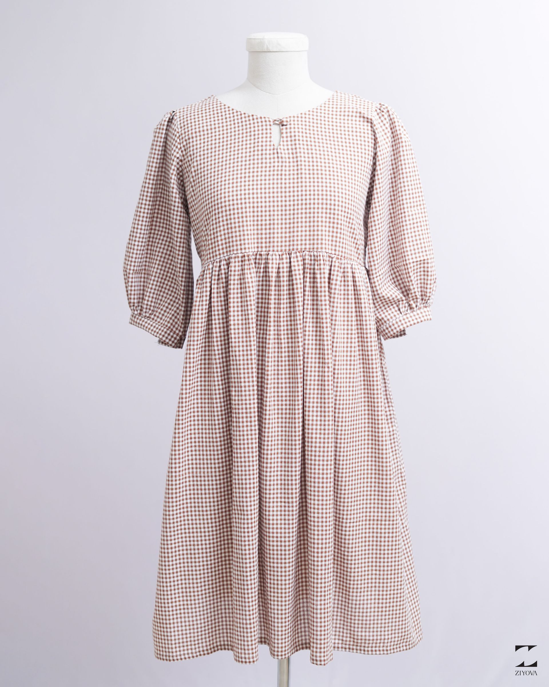 Brown check midi dress – view 1