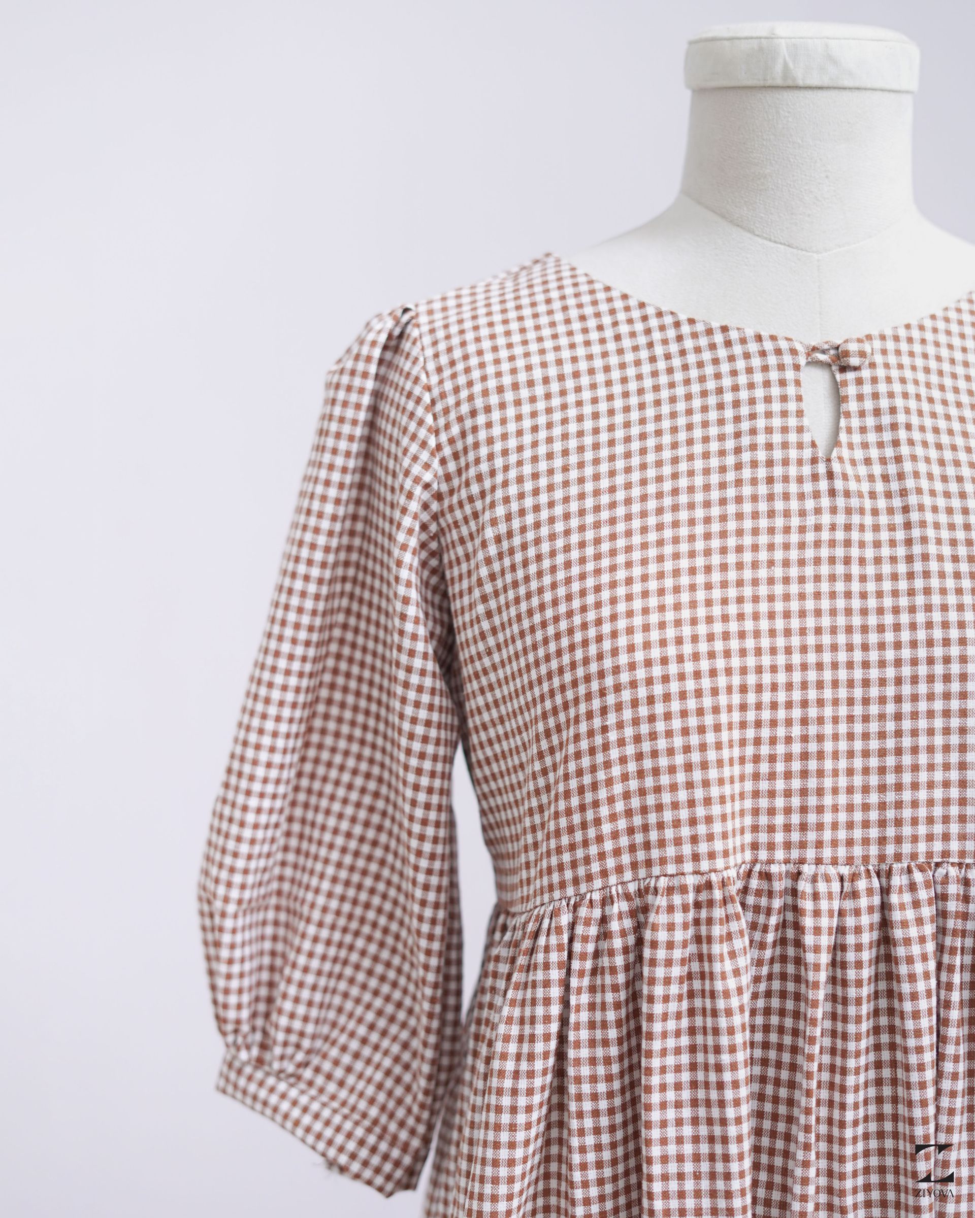 Brown check midi dress – view 2
