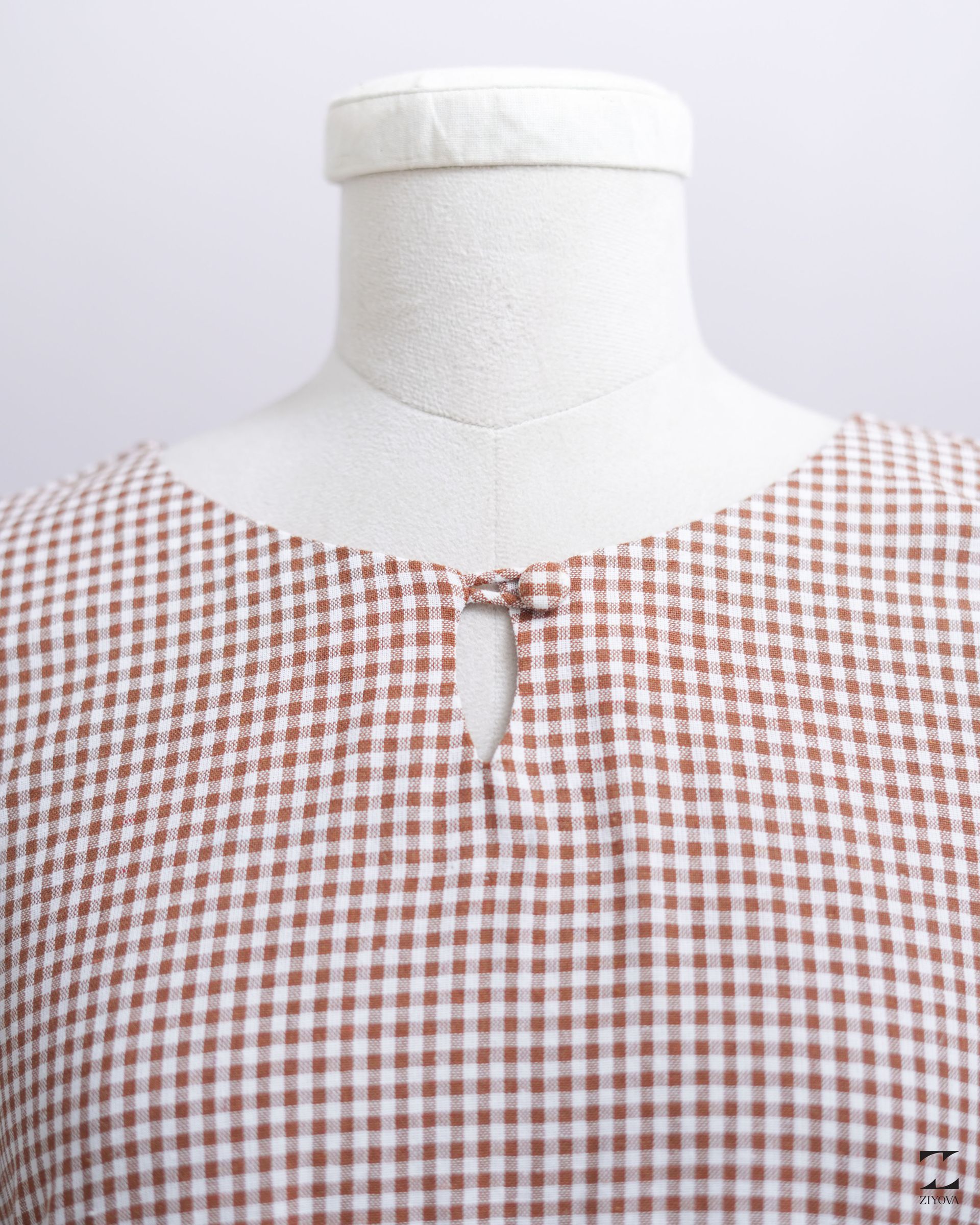 Brown check midi dress – view 3