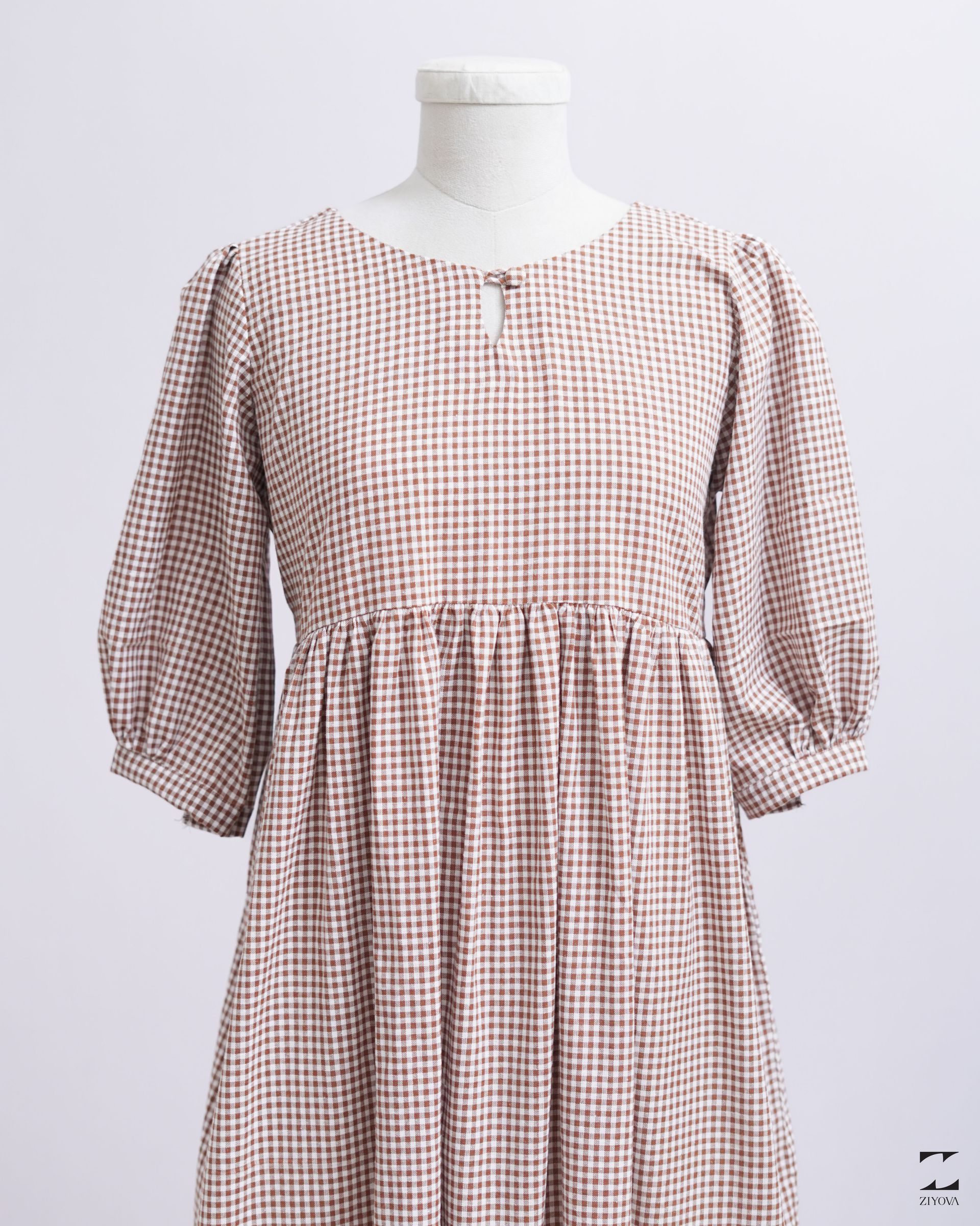 Brown check midi dress – view 4