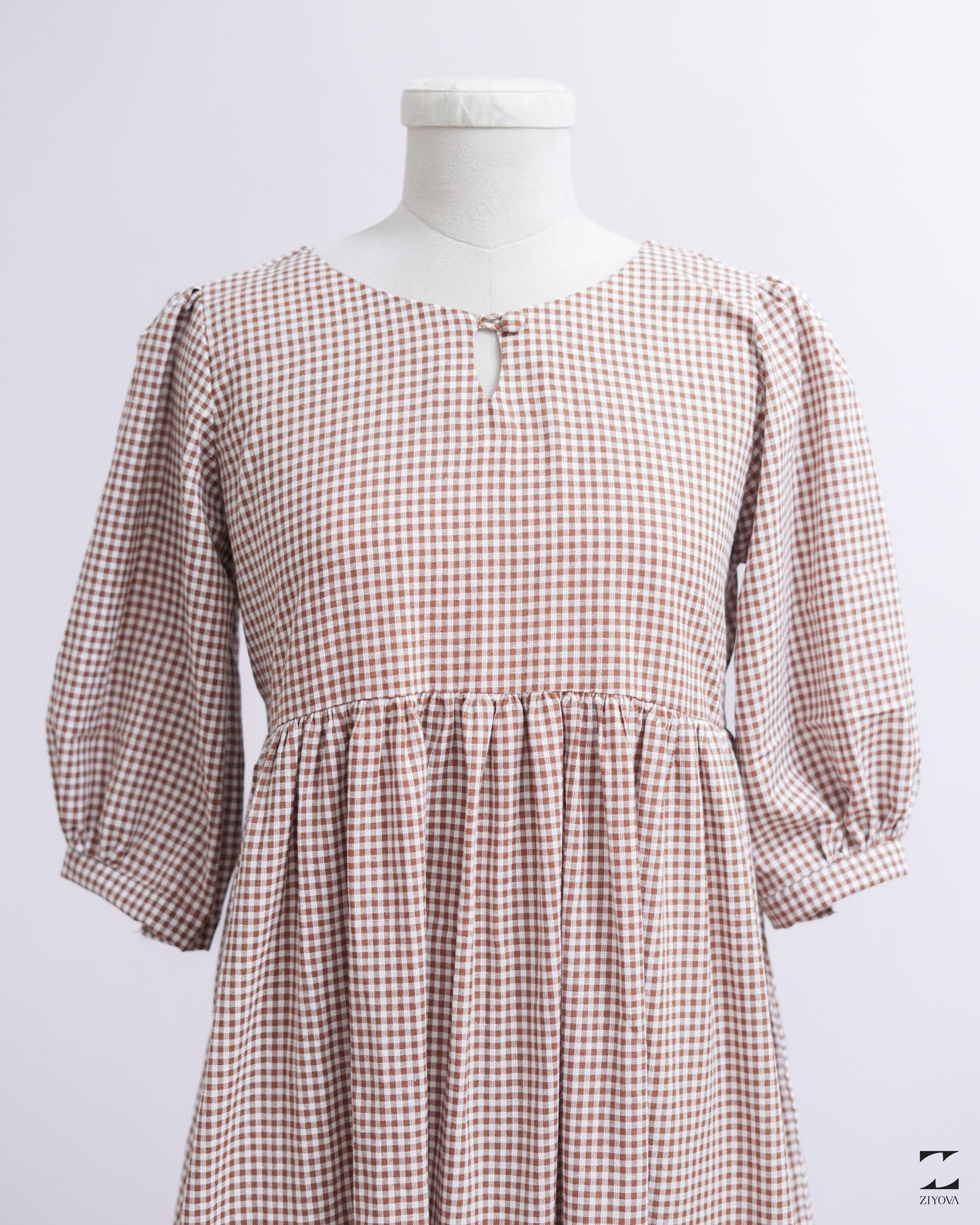 Brown check midi dress – view 5