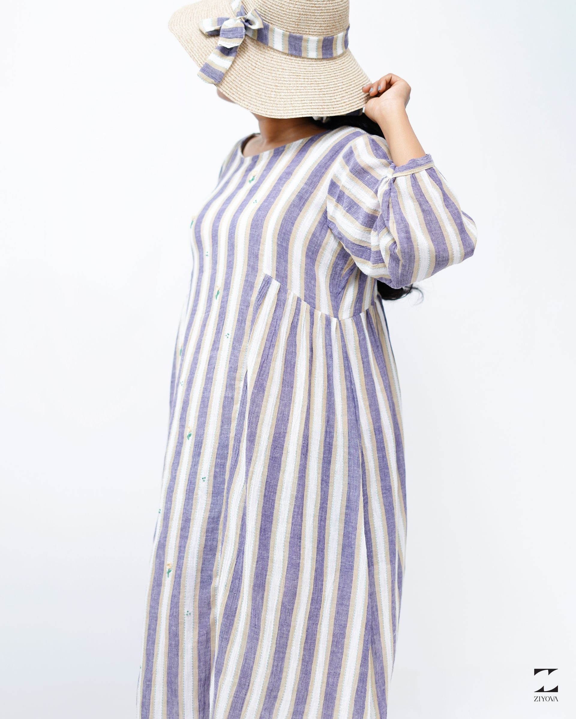 Lavender embroidery strip dress – view 1