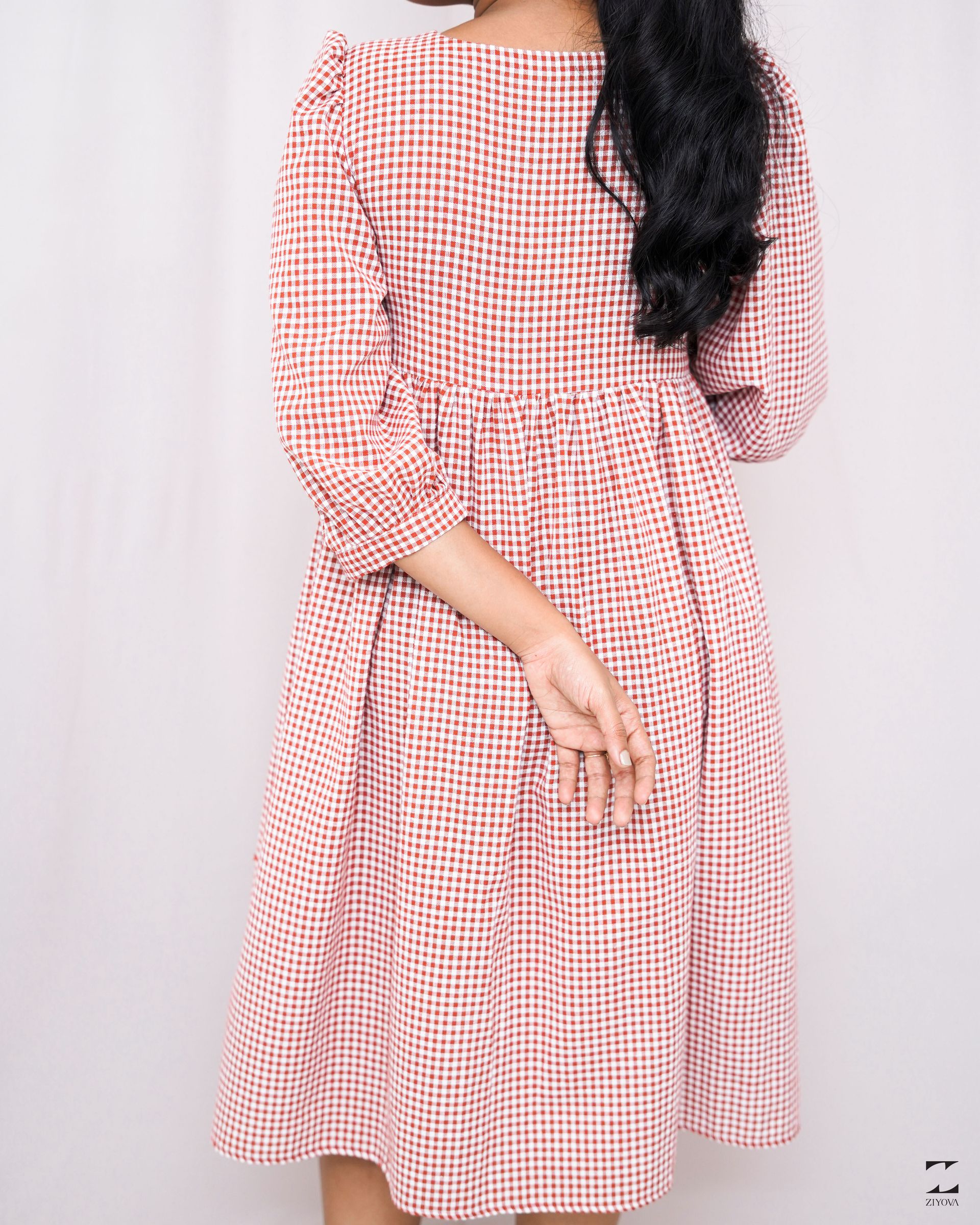 Red check midi dress – view 5