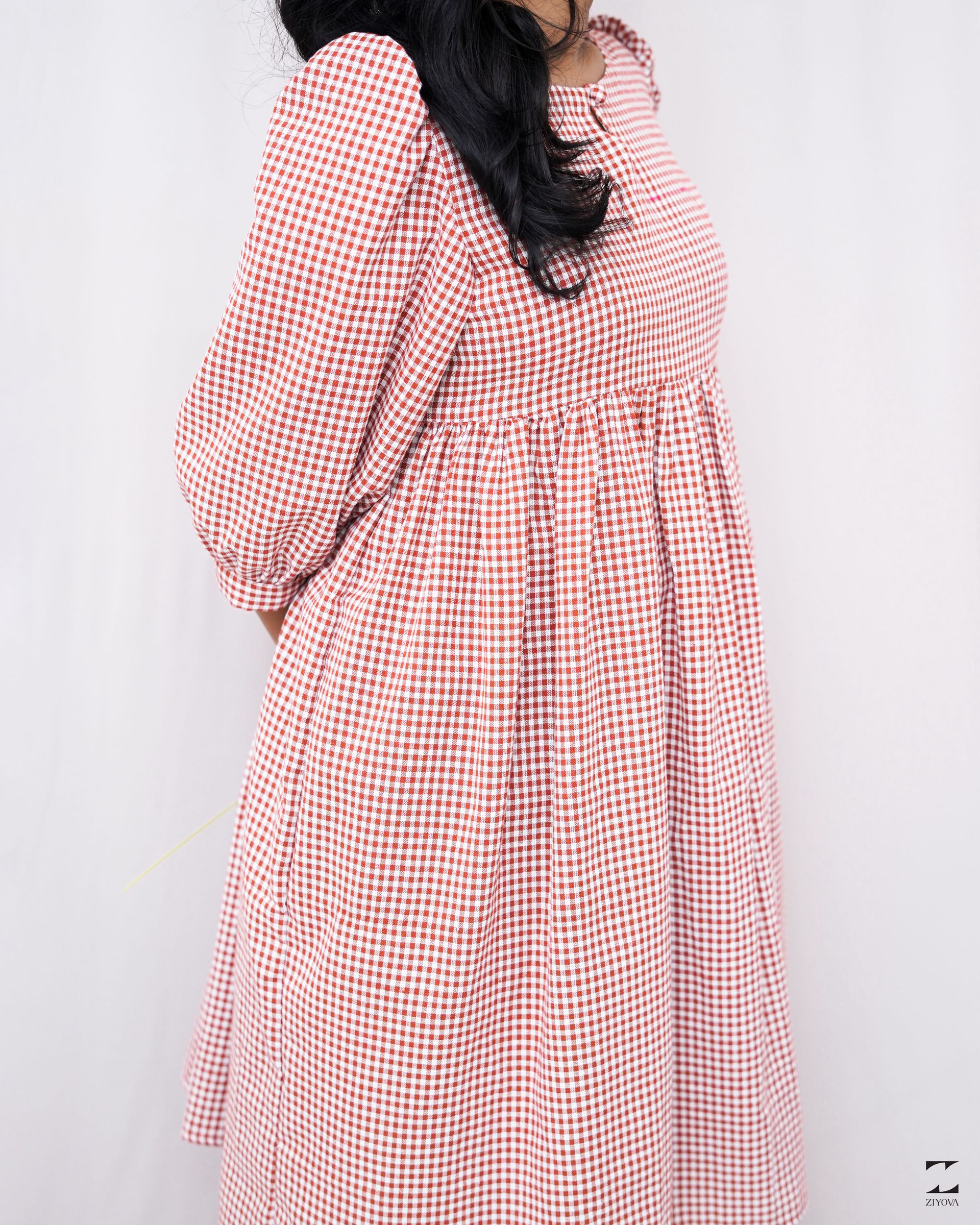 Red check midi dress – view 7