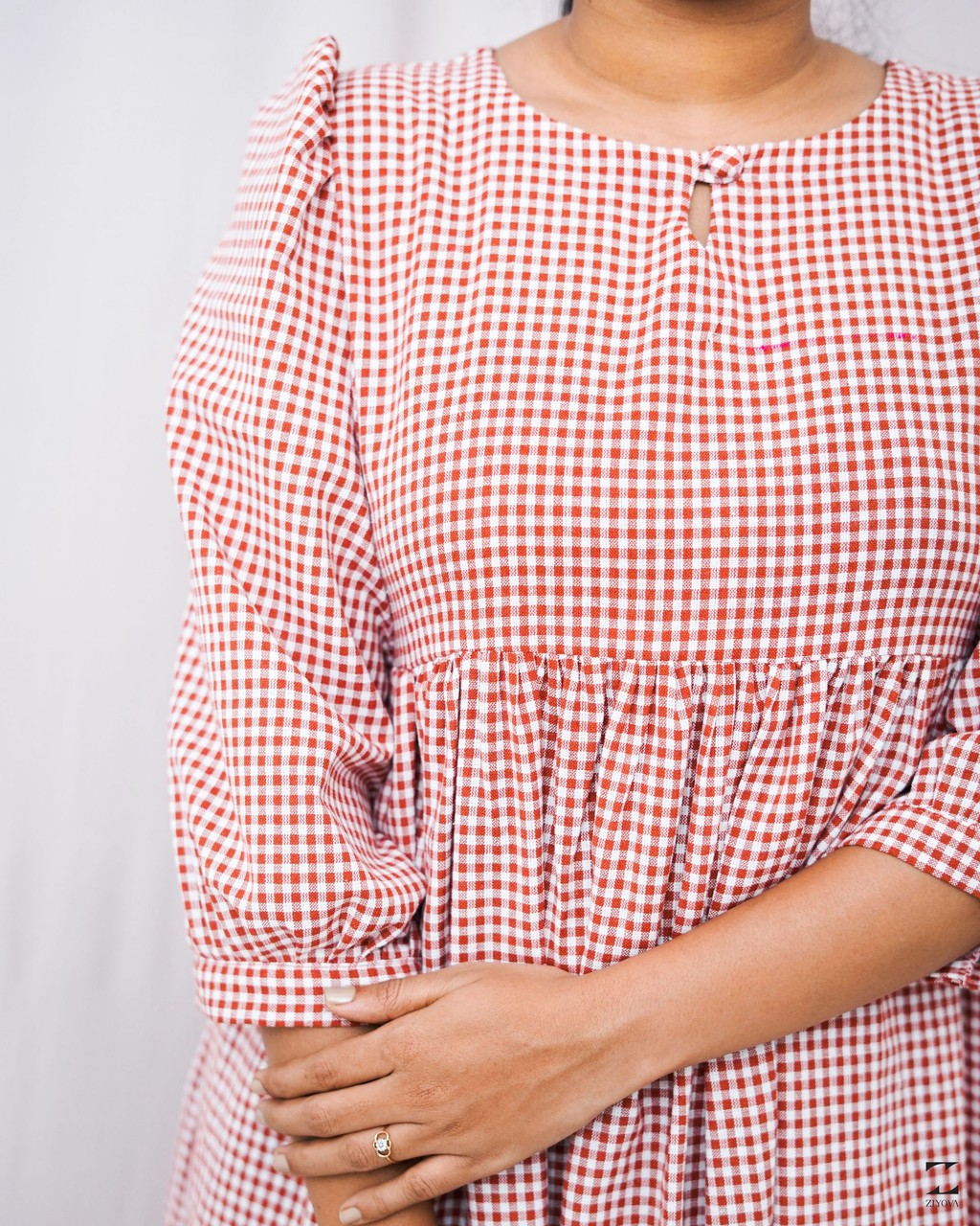 Red check midi dress – view 2